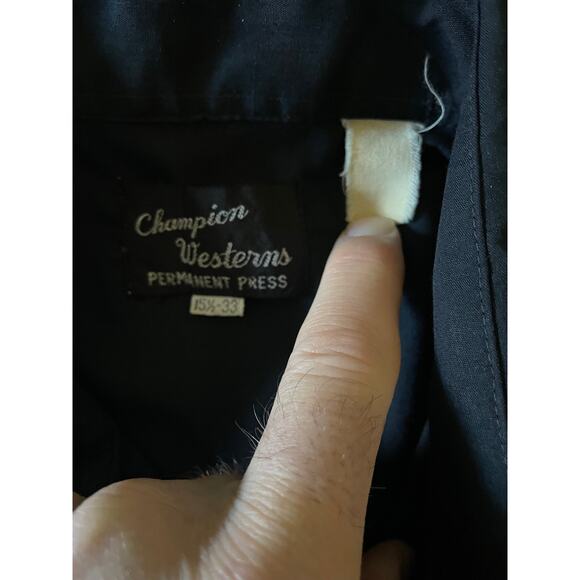 VTG Champion Westerns Navy Blue Tartan Plaid Shoulders M Pearl Snap Button Up - Picture 2 of 7